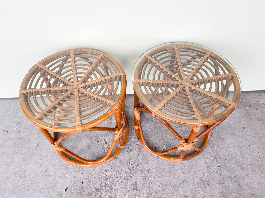 Pair of Island Style Rattan Drum Tables