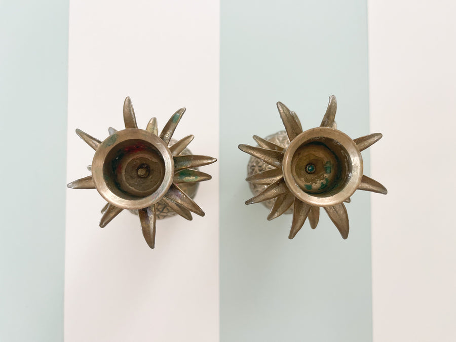 Pair of Brass Pineapple Candlesticks