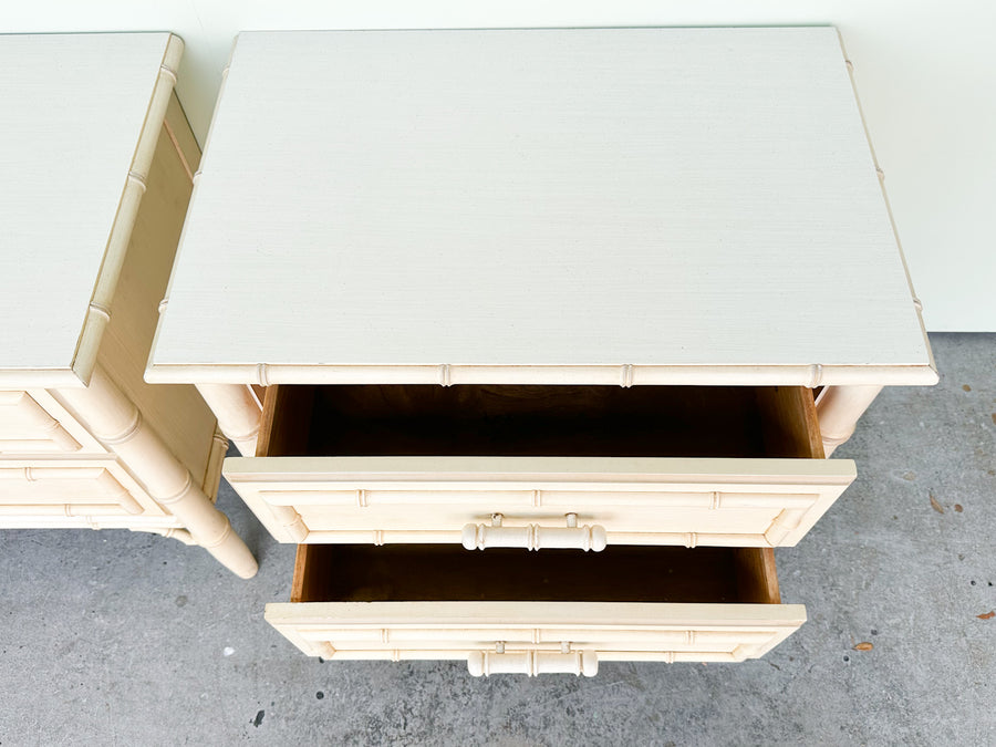Pair of Palm Beach Chic Faux Bamboo Nightstands