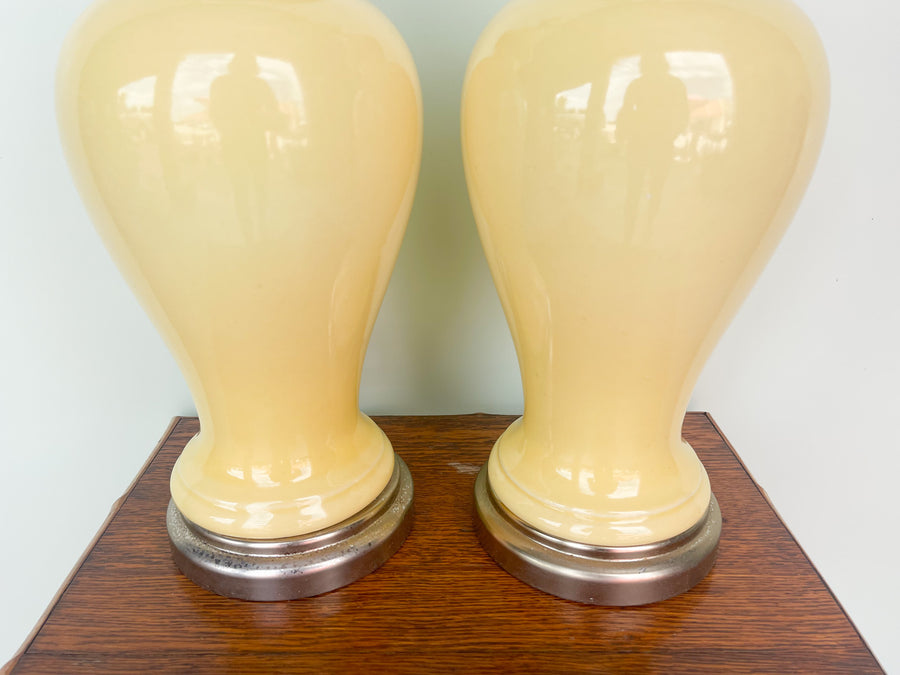 Pair of Yellow Ginger Jar Lamps