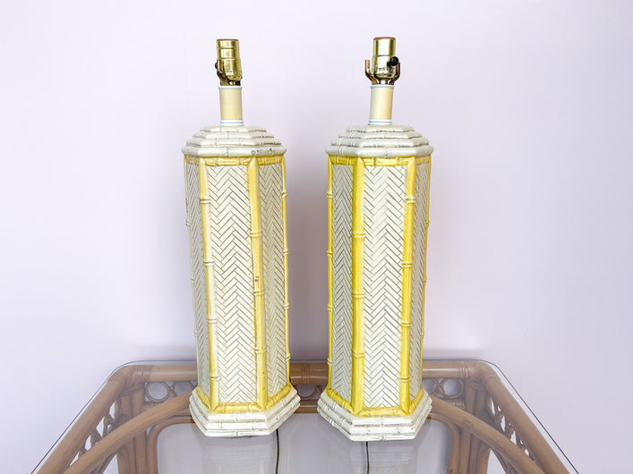 Pair of Plaster Faux Bamboo Lamps