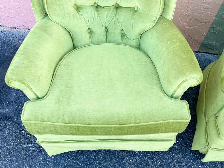 Pair of So 70s Lime Green Upholstered Swivel Chairs