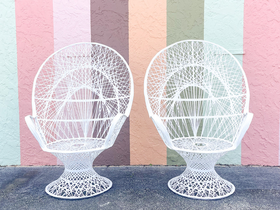 Pair of Chic White Webspun Peacock Chairs