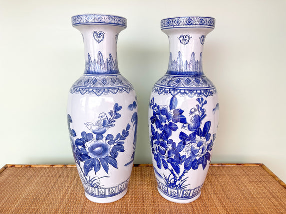 Pair of Large Blue and White Vases