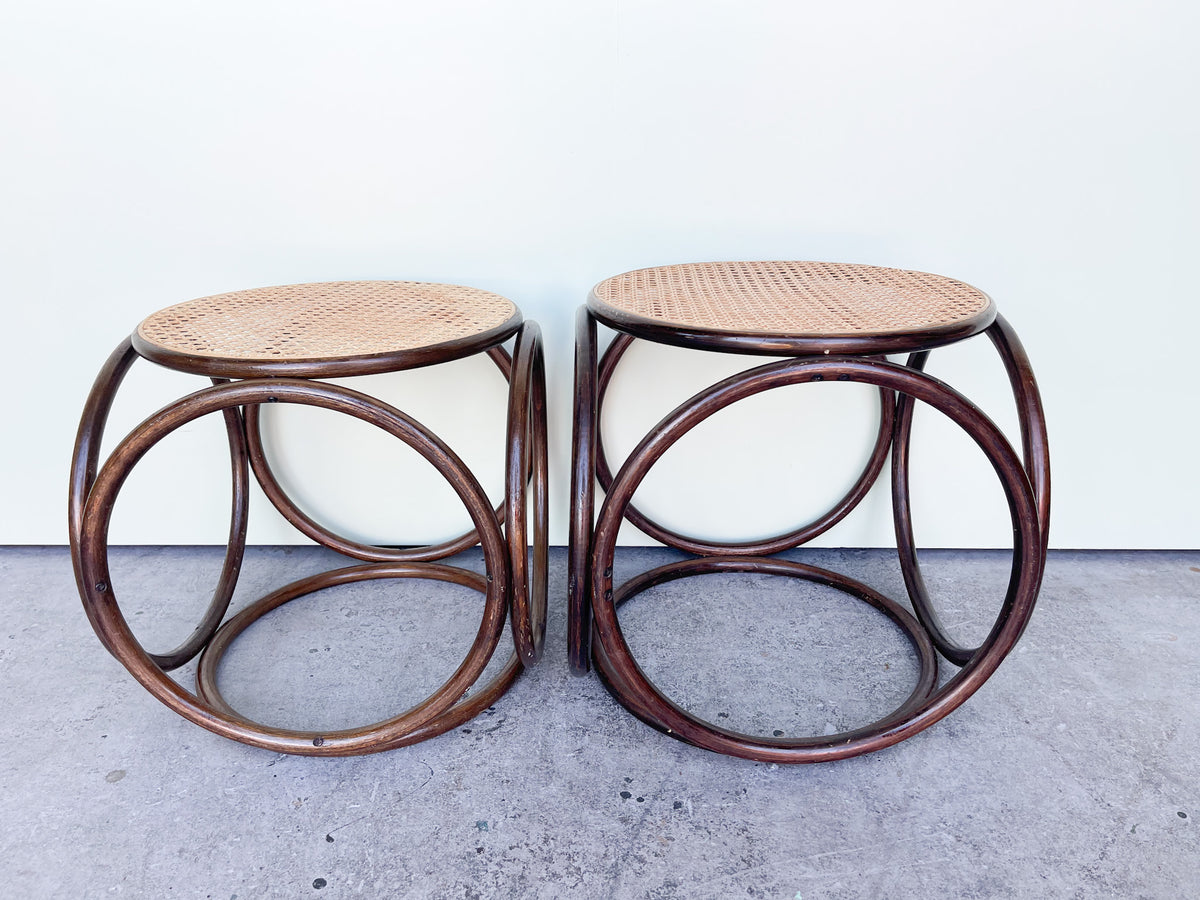 Pair of Cane and Rattan Side Tables