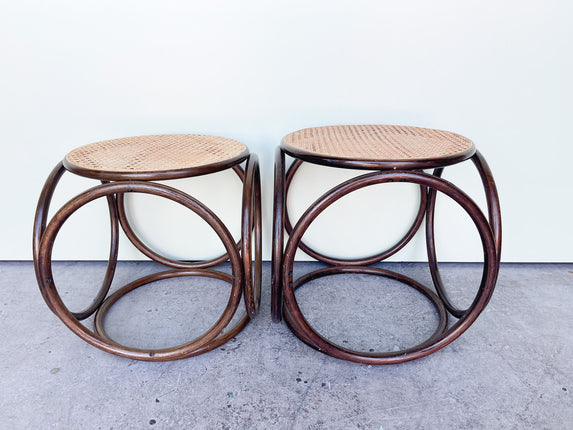 Pair of Cane and Rattan Side Tables