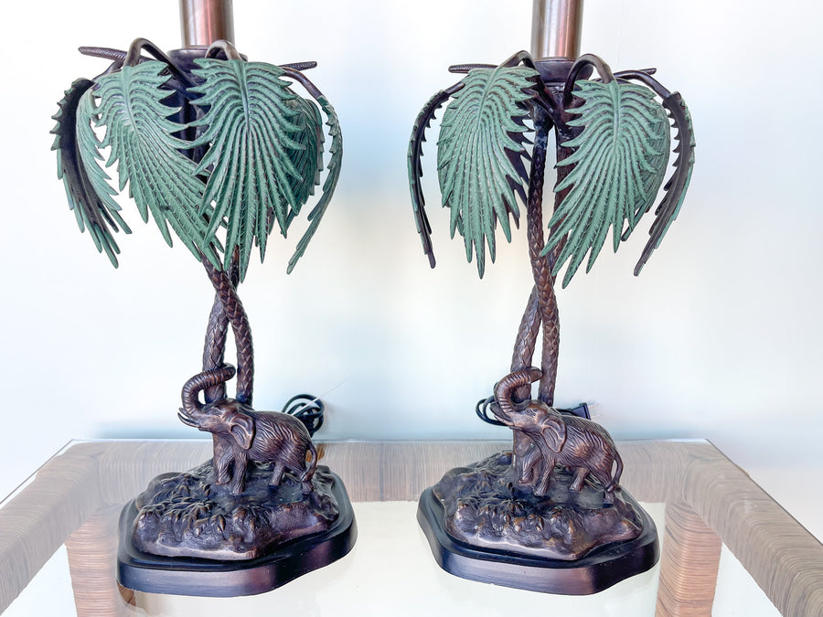Pair of Curry and Company Elephant Palm Lamps