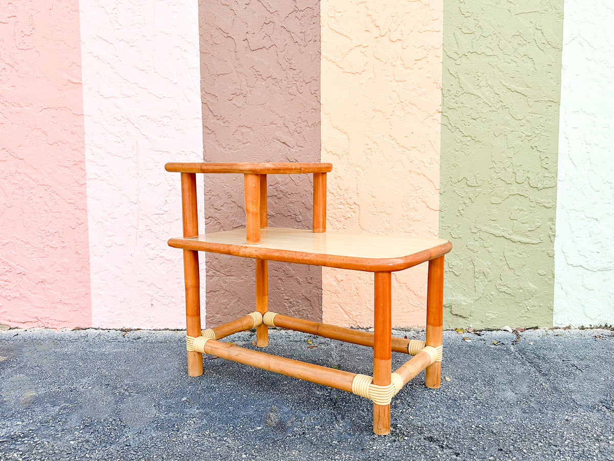 Two Tier Rattan Side Table with Laminate Top