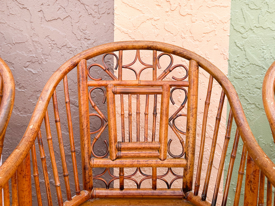 Pair of Tortoiseshell Rattan Brighton Style Chairs