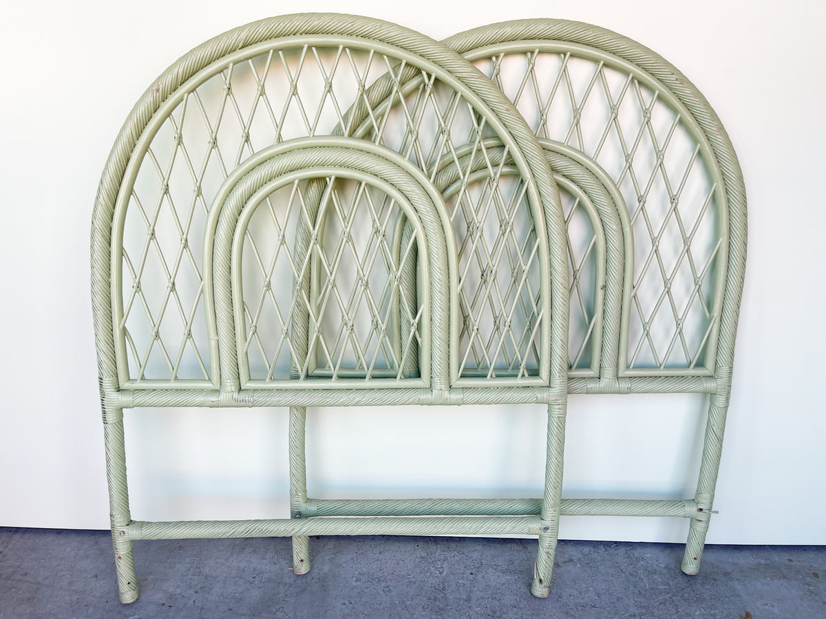 Pair of Seafoam Rattan Twin Headboards