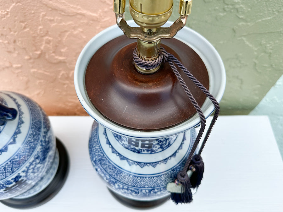 Pair of Blue and White Chinoiserie Lamps