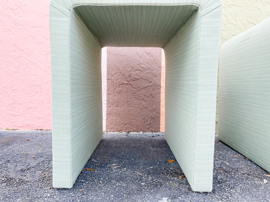 Warehouse Wednesday: Pair of Seafoam Upholstered Side Tables