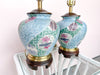 Pair of Pink and Teal Porcelain Lamps