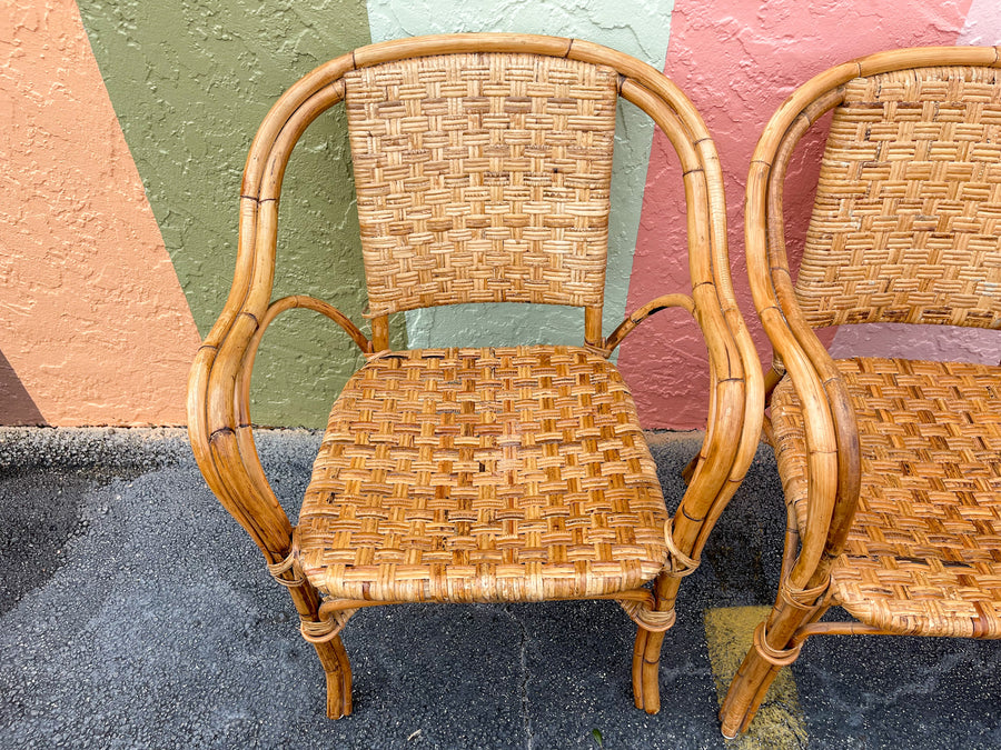 Pair of Woven Rattan Arm Chairs