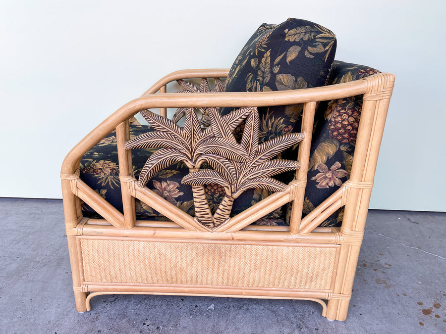 Pair of Rattan Palm Lounge Chairs