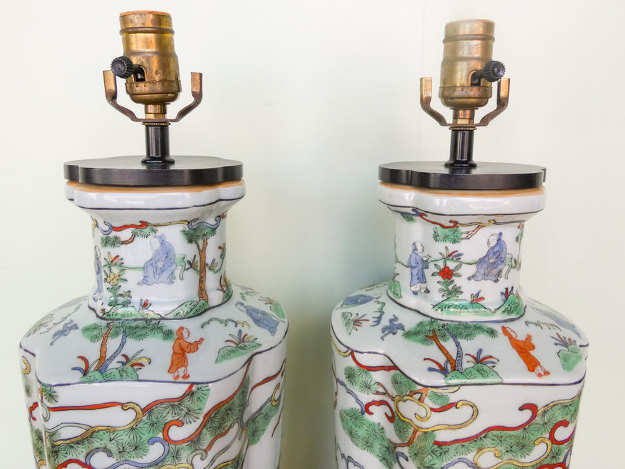 Pair of Colorful Chinoiserie Lamps