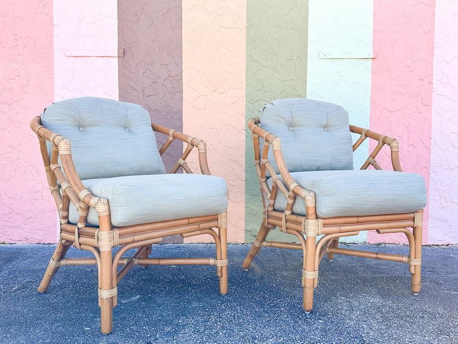 Pair of Chippendale Rattan Lounge Chairs