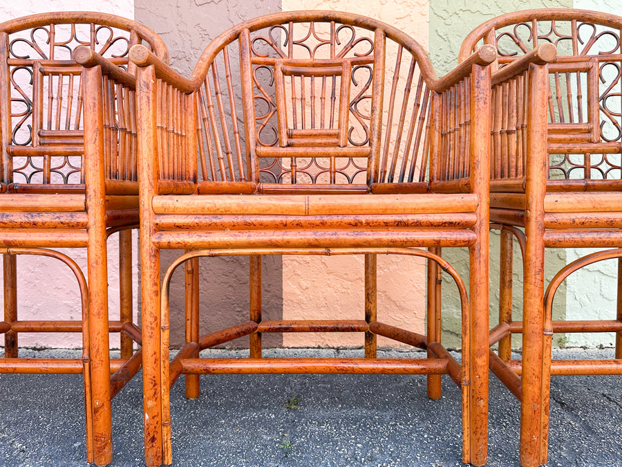 Pair of Tortoiseshell Rattan Brighton Style Chairs