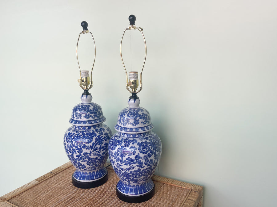 Pair of Blue and White Ginger Jar Lamps