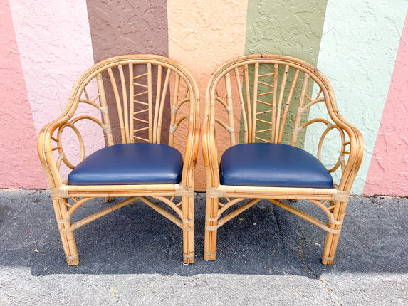 Pair of Coastal Rattan Arm Chairs