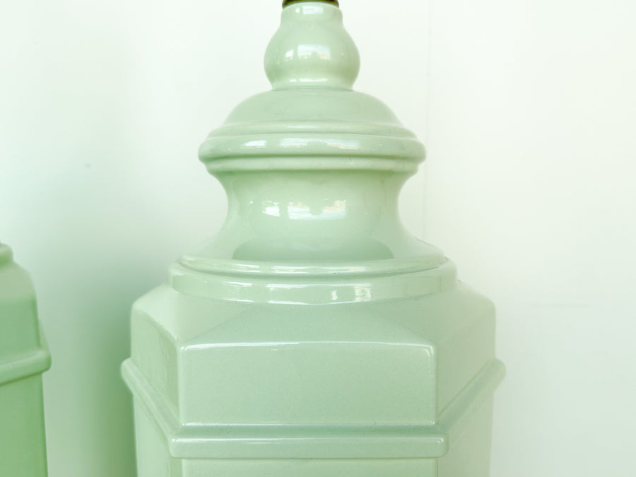 Pair of Ceramic Celadon Lamps