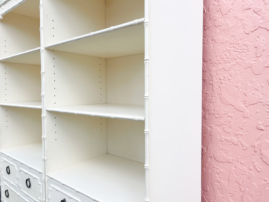 Pair of Palm Beach Chic Faux Bamboo Cabinets