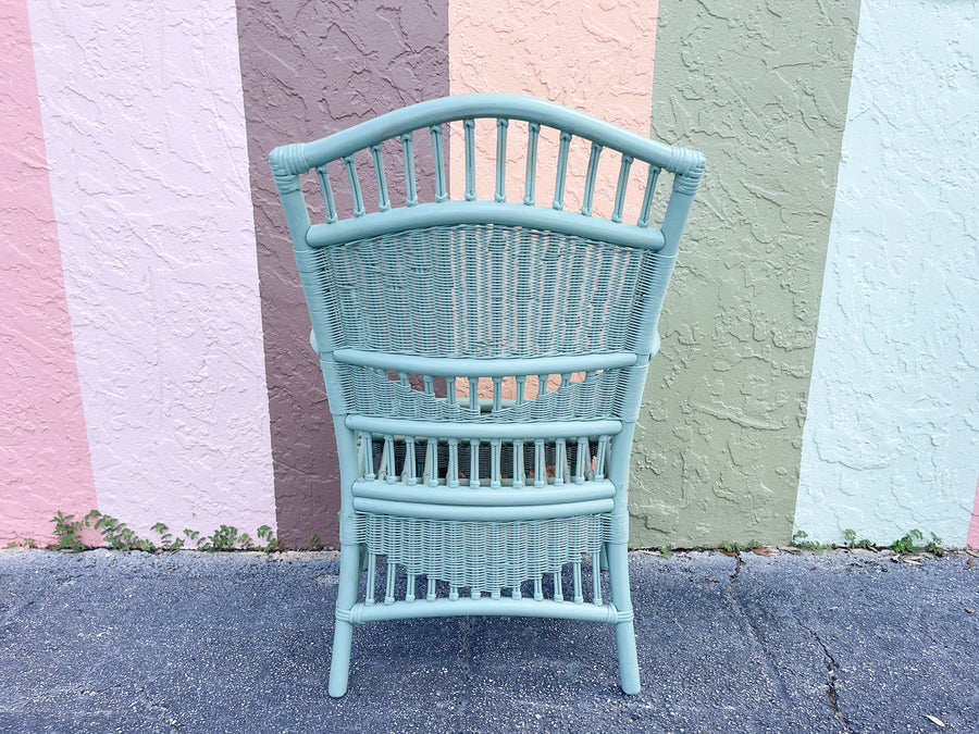 Pair of Seafoam Rattan Arm Chairs