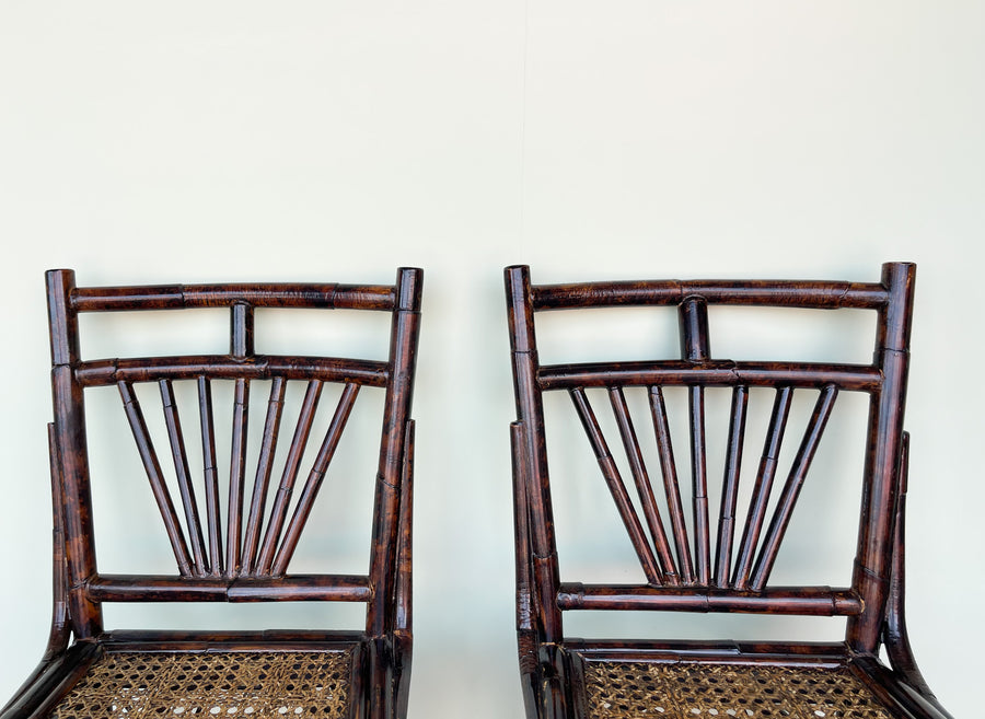 Pair of Tortoiseshell Rattan Bar Stools
