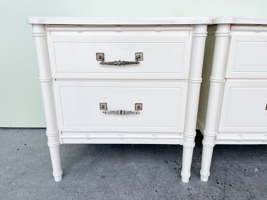 Pair of Palm Beach Chic Faux Bamboo Nightstands