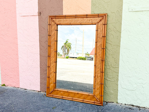 Large Faux Bamboo and Rattan Mirror