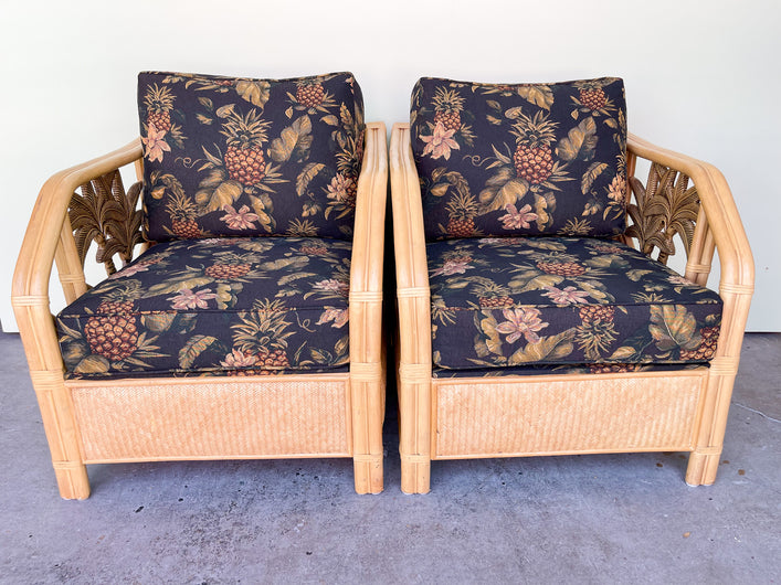 Pair of Rattan Palm Lounge Chairs