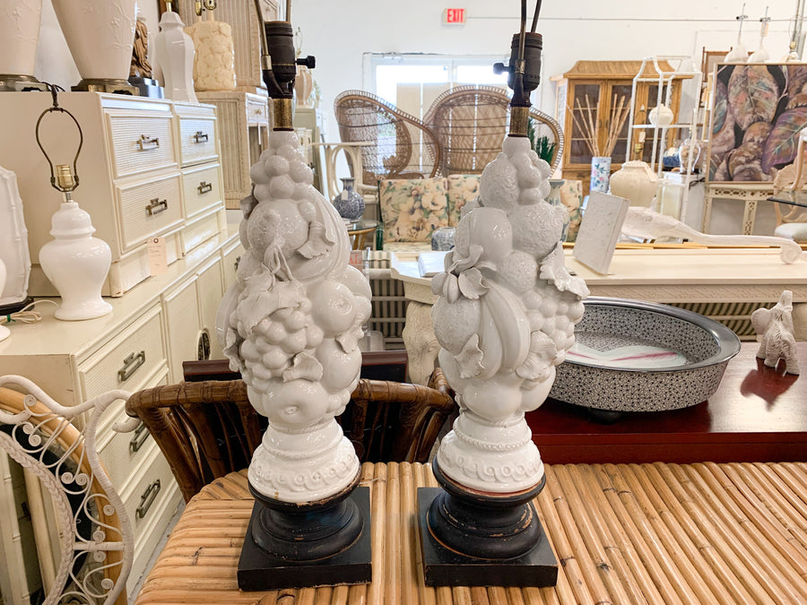 Pair of Blanc De Chine Topiary Fruit Lamps