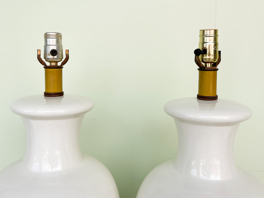 Warehouse Wednesday Sale: Pair of Large White Ceramic Ginger Jar Lamps