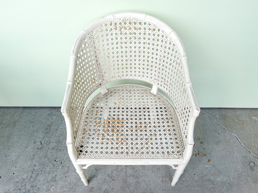 Pair of Faux Bamboo and Cane Barrel Chairs