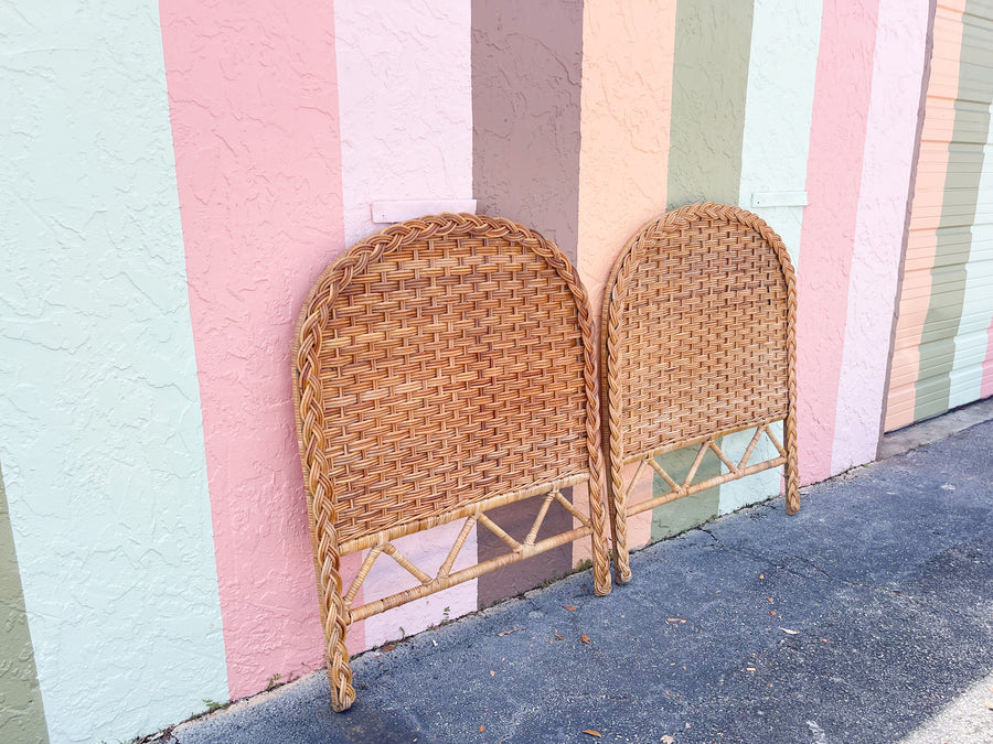 Pair of Braided Wicker Twin Headboards