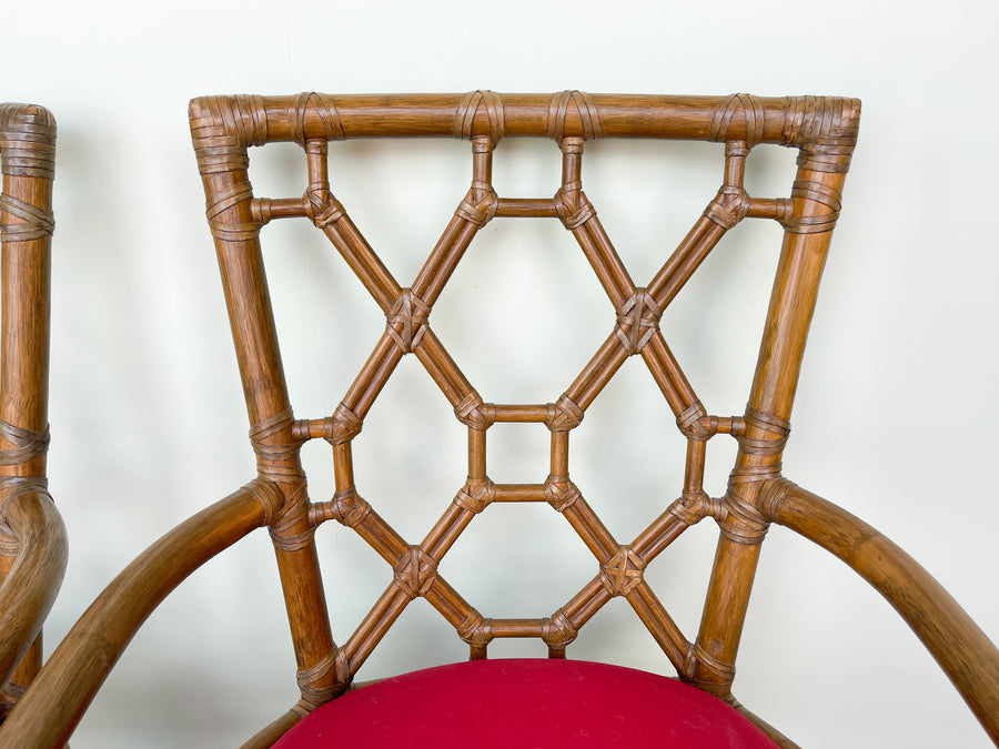 Pair of Rattan Fretwork Arm Chairs