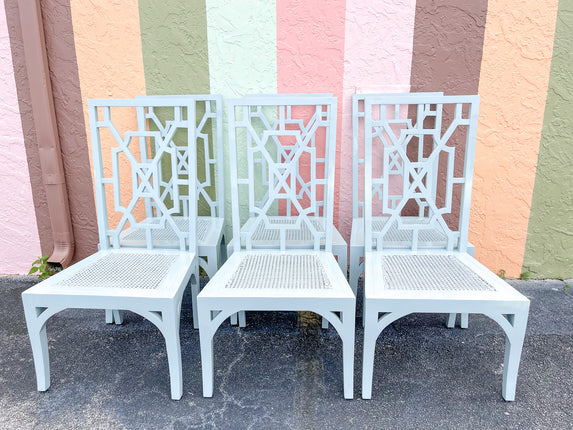 Six Robins Egg Blue Guildmaster Fretwork Chairs