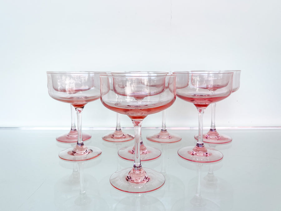 Set of Eight Pink Chic Champagne Coups