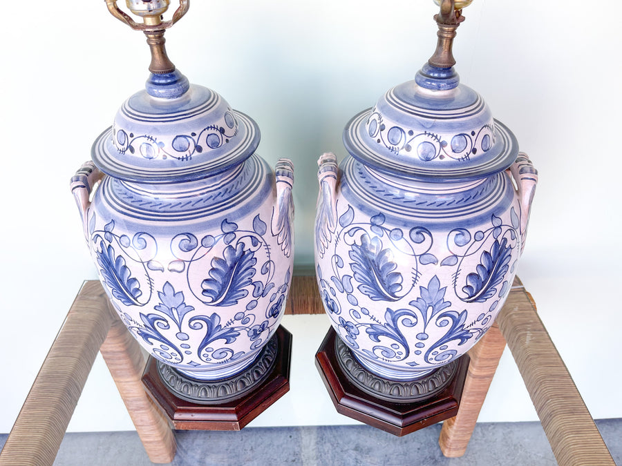 Pair of Blue and White Ceramic Lamps