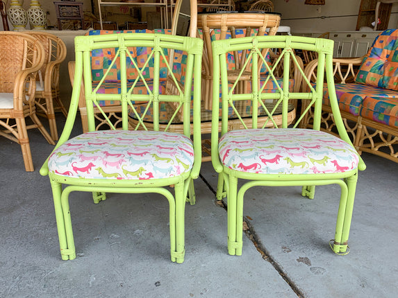 Pair of Bright Green Rattan Chairs