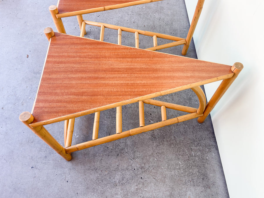 Pair of Old Florida Triangle Side Tables
