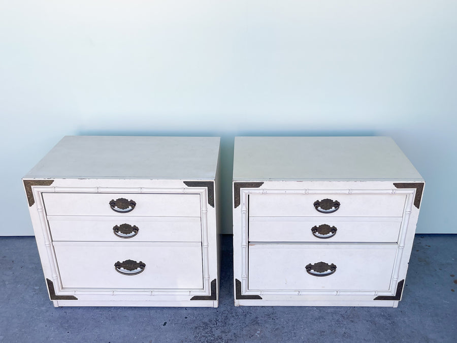 Pair of Faux Bamboo Nightstands with Brass Details
