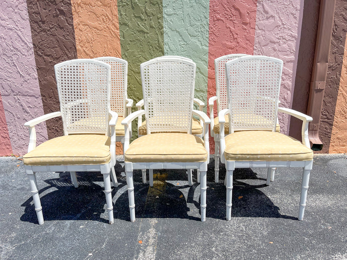 Set of Six Faux Bamboo and Cane Arm Chairs