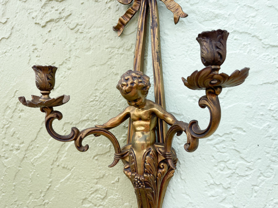 Pair of Regency Bow and Cherub Wall Sconces