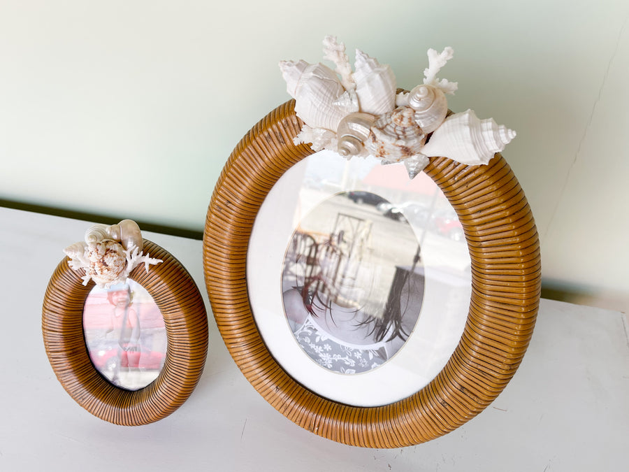 Pair of Rattan and Shell Vintage Frames
