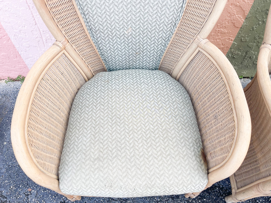 Pair of Island Chic Fan Back Rattan Chairs