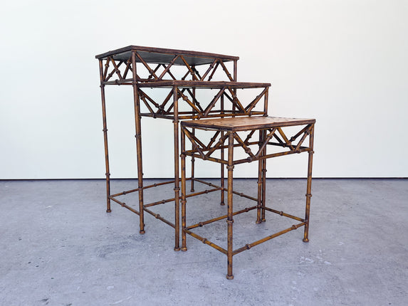 Set of Three Metal Tortoiseshell Nesting Tables