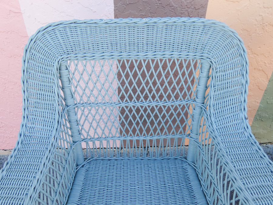 Pair of Cornflower Blue Braided Wicker Chairs