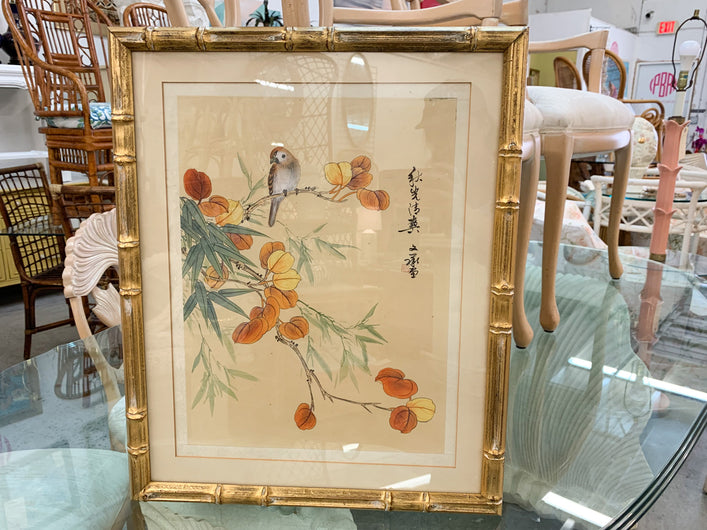 Asian Inspired Bird Print in Bamboo Frame