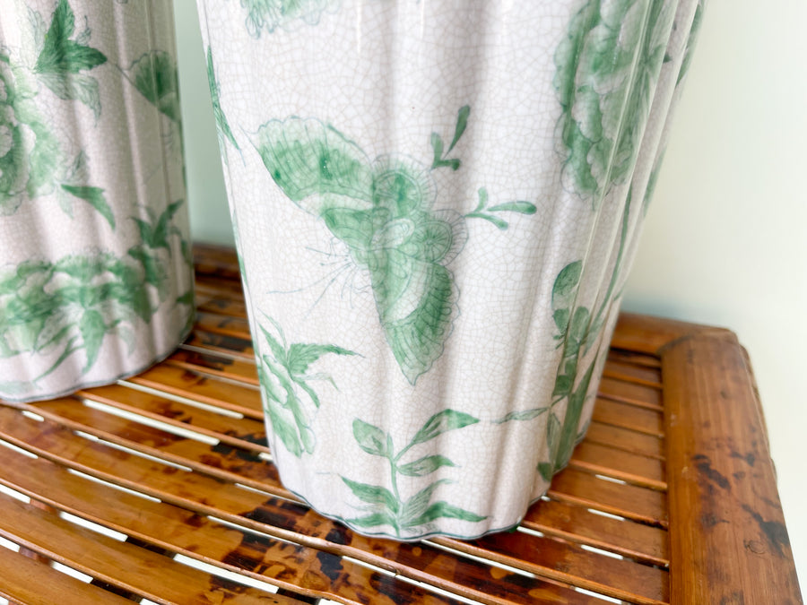 Pair of Gorgeous Green and White Vases